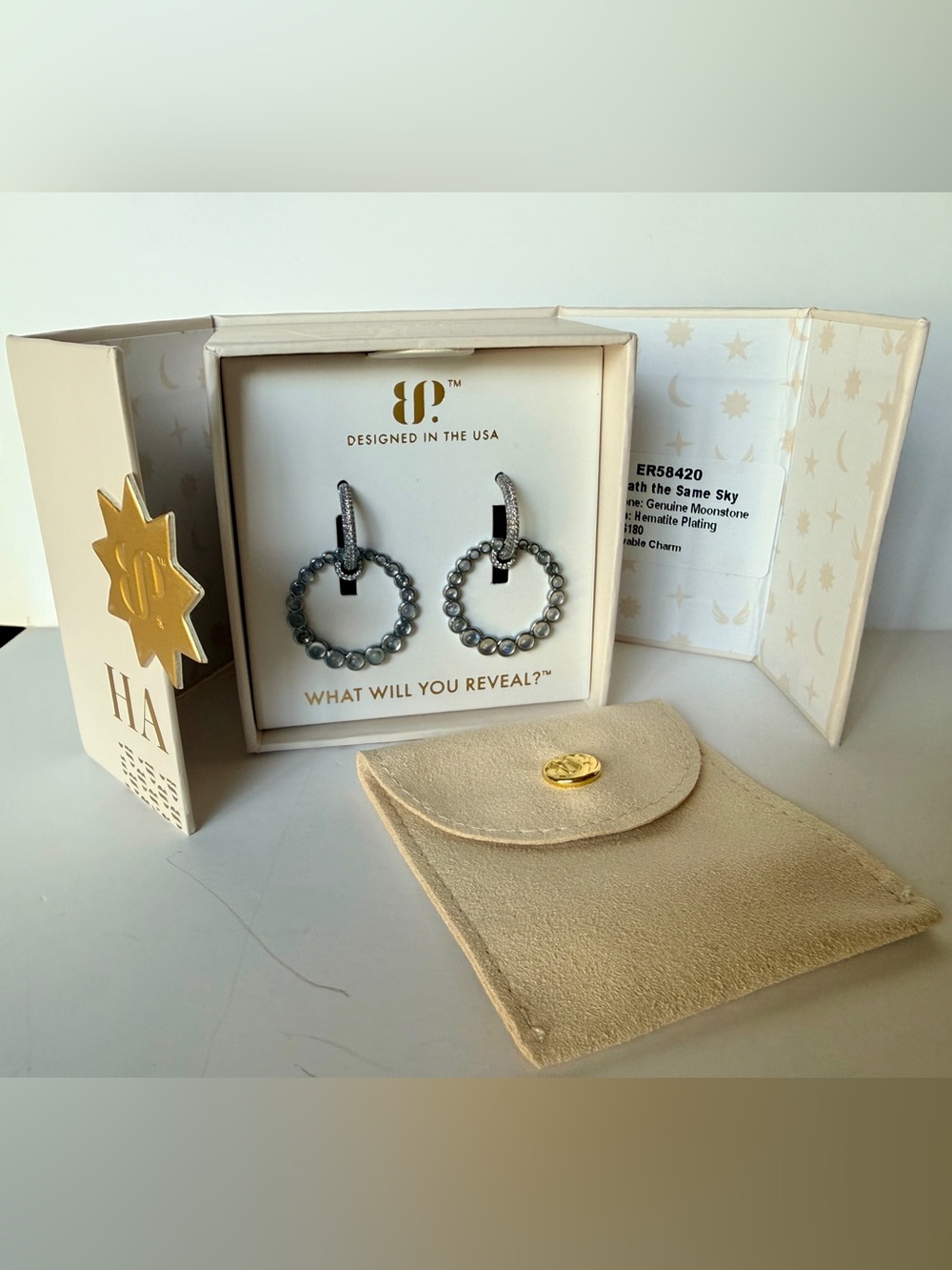 Bomb Party Halo Earrings - “Beneath the Same Sky”. NIB - removable charm